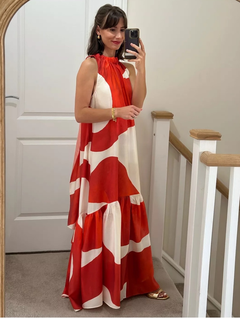 H&M Red and White Abstract Sleeveless Maxi Dress